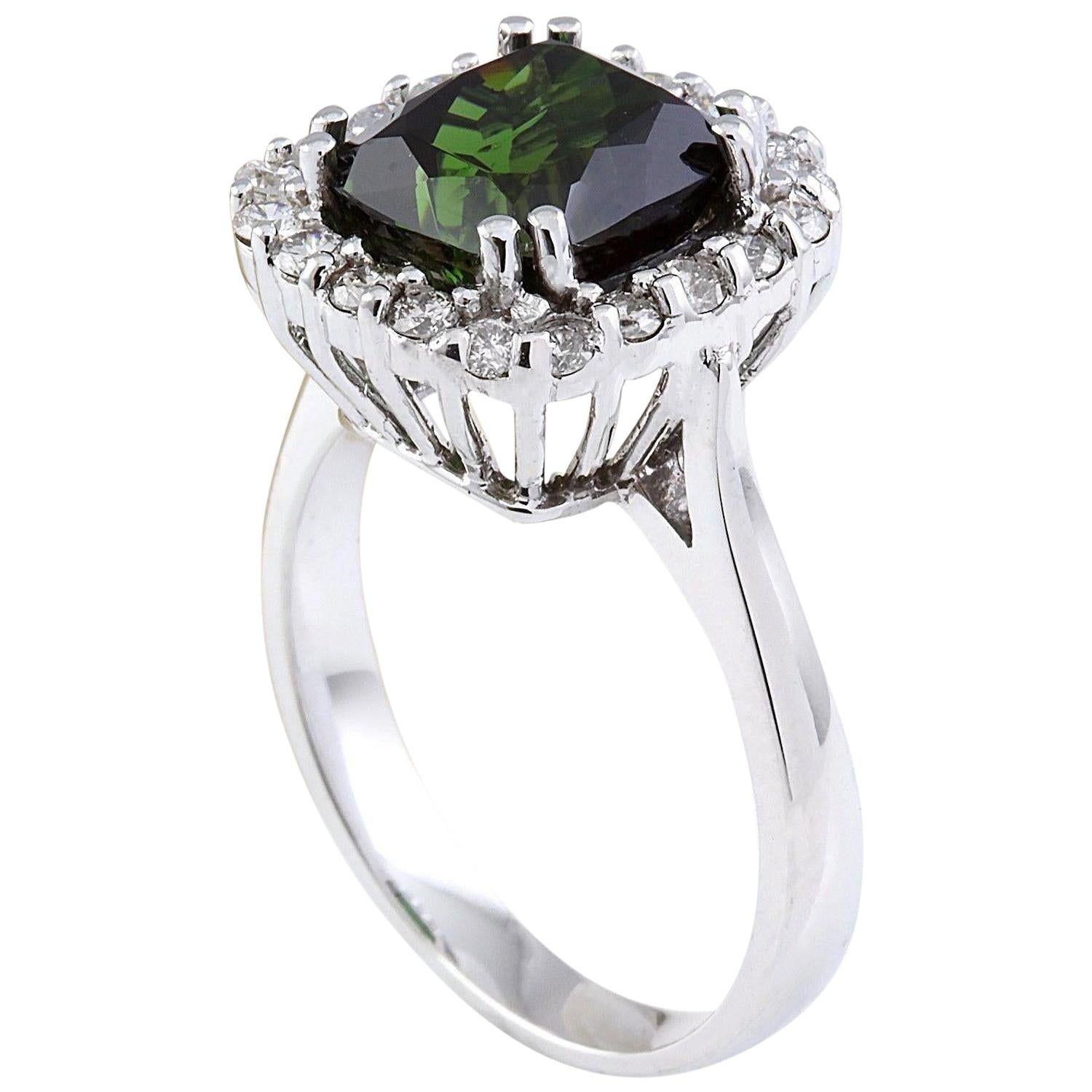 4.21 Carat Natural Tourmaline 14 Karat Solid White Gold Diamond Ring In New Condition For Sale In Los Angeles, CA