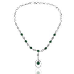 4.21 Carat Oval Cut Emerald and Diamond Necklace in 18 White Gold