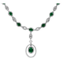 4.21 Carat Oval Cut Emerald and Diamond Necklace in 18 White Gold
