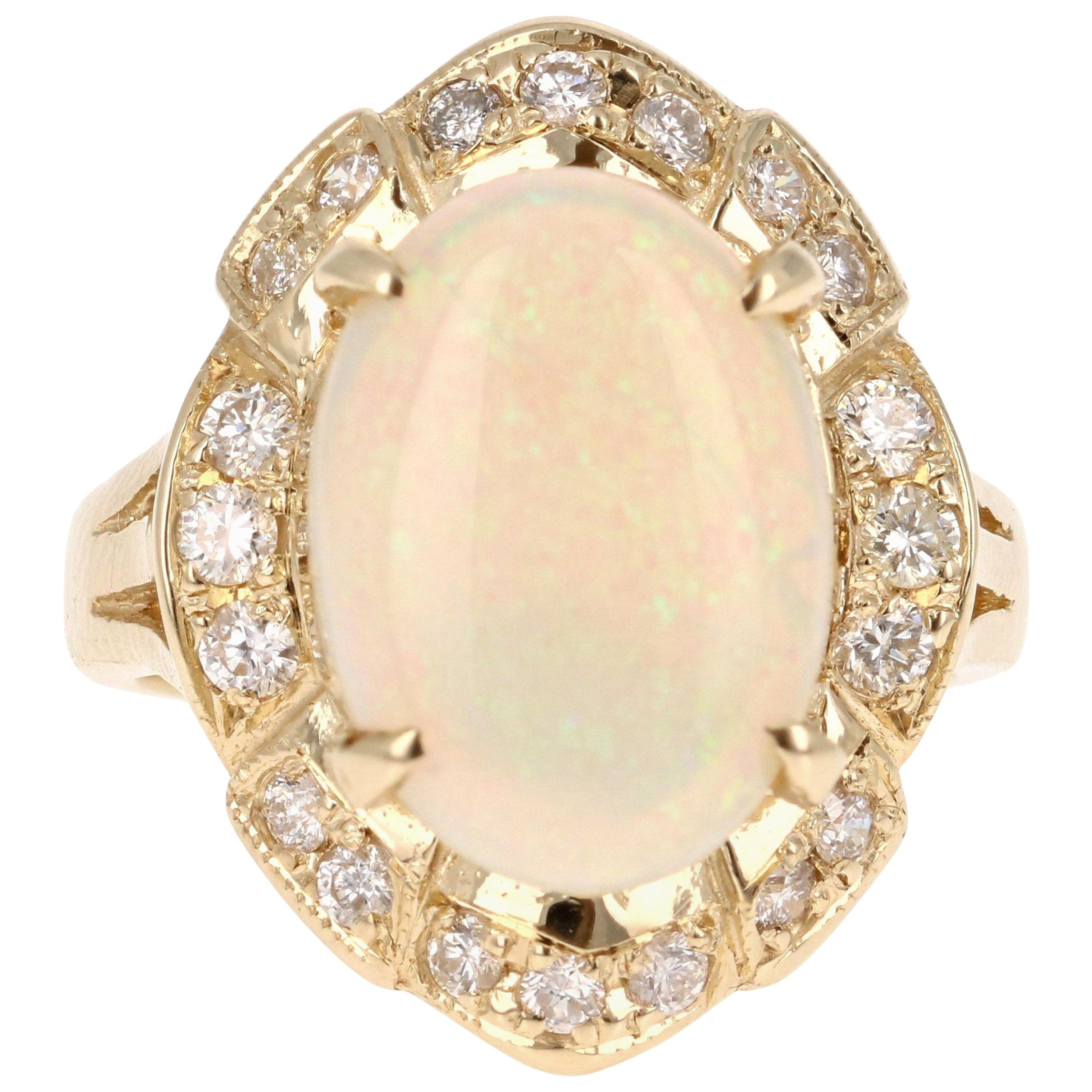 4.21 Carat Oval Cut Opal Diamond 14 Karat Yellow Gold Ring