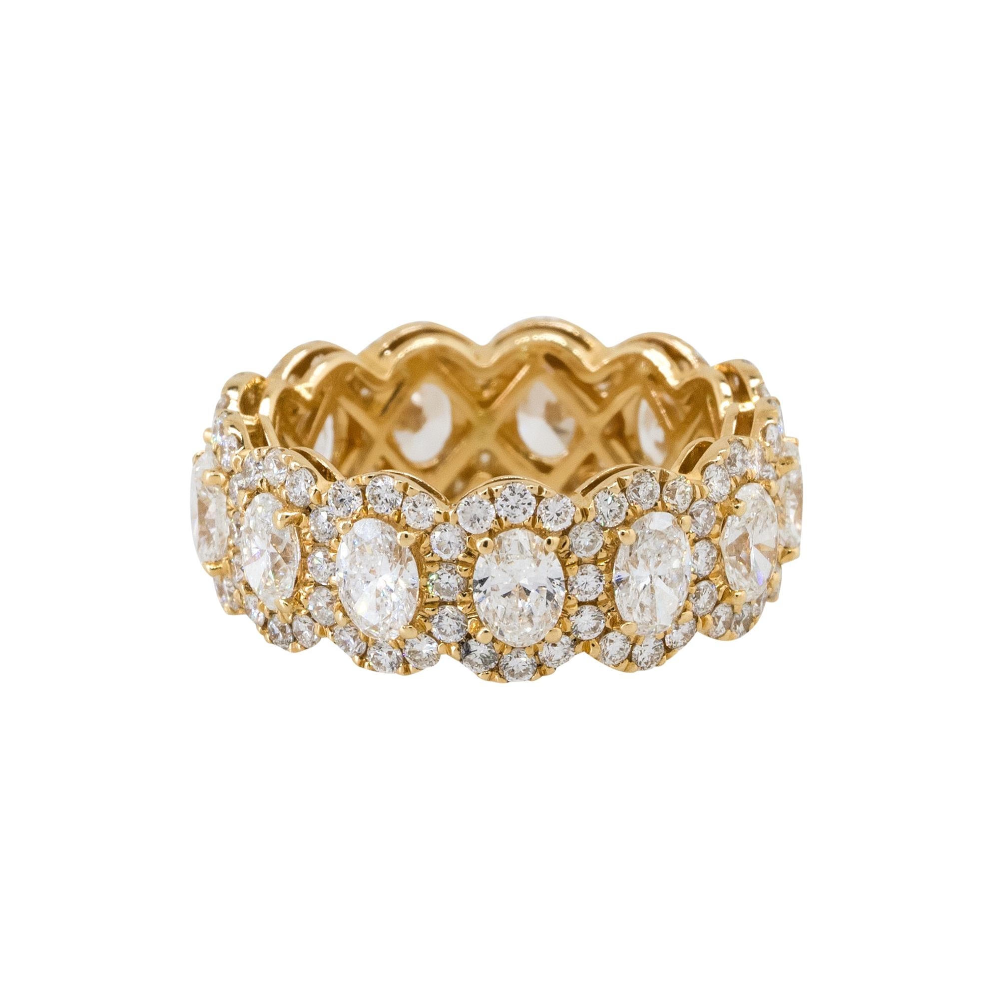 18k Yellow Gold 4.21ctw Oval & Round Diamond Scalloped Eternity Band

Material: 18k Yellow Gold
Diamond Details: Approximately 2.69ctw of Oval Cut Diamonds. Approximately 1.52ctw of Round Cut Diamonds. Diamonds are G/H in Color and VS in