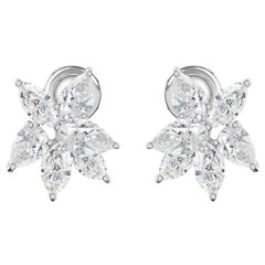 4.21 Carat Pear Marquise SI/H Diamond Cluster Stud Earrings 14 Karat White Gold