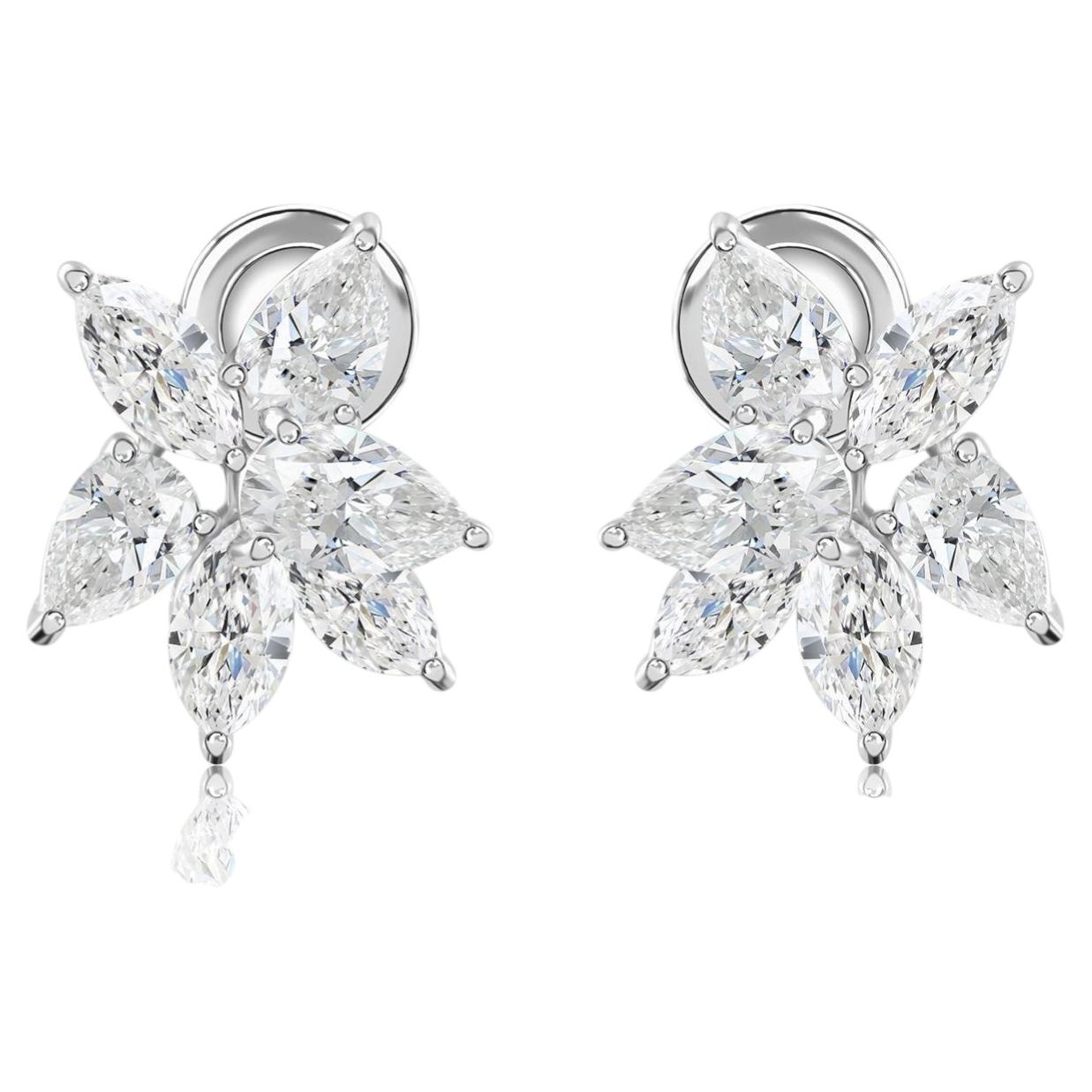 4.21 Carat Pear Marquise SI/H Diamond Cluster Stud Earrings 18 Karat White Gold