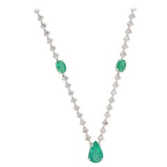 Collana con diamanti a catena in oro 14 carati da 4,21 carati con smeraldo perlato dello Zambia