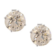 4.21 Carat Round Diamond Stud Earrings 14 Karat