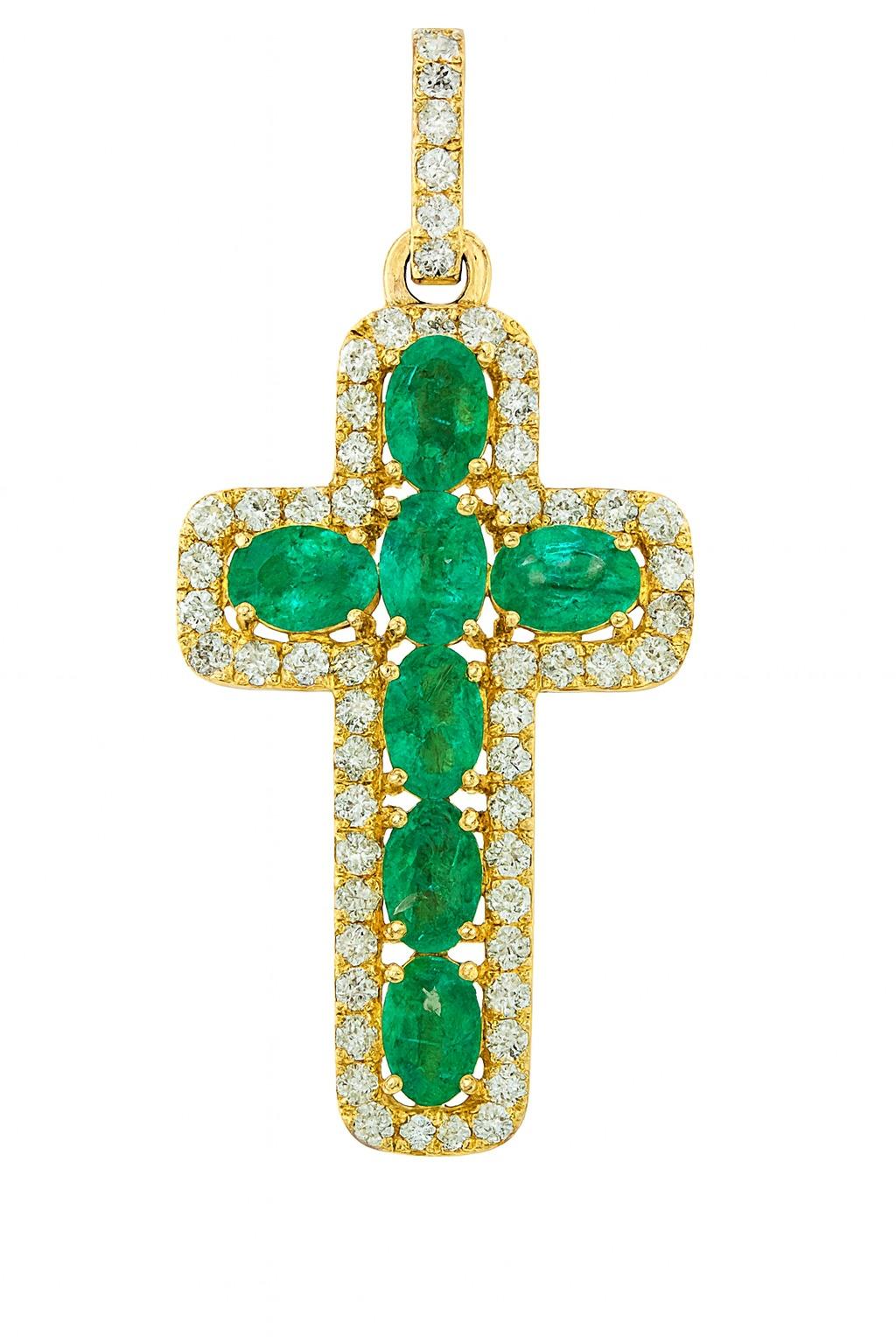 4,21 Karat 18K Solid Gold Smaragd-Diamant-Kreuz-Anhänger im Zustand „Neu“ im Angebot in Chicago, IL
