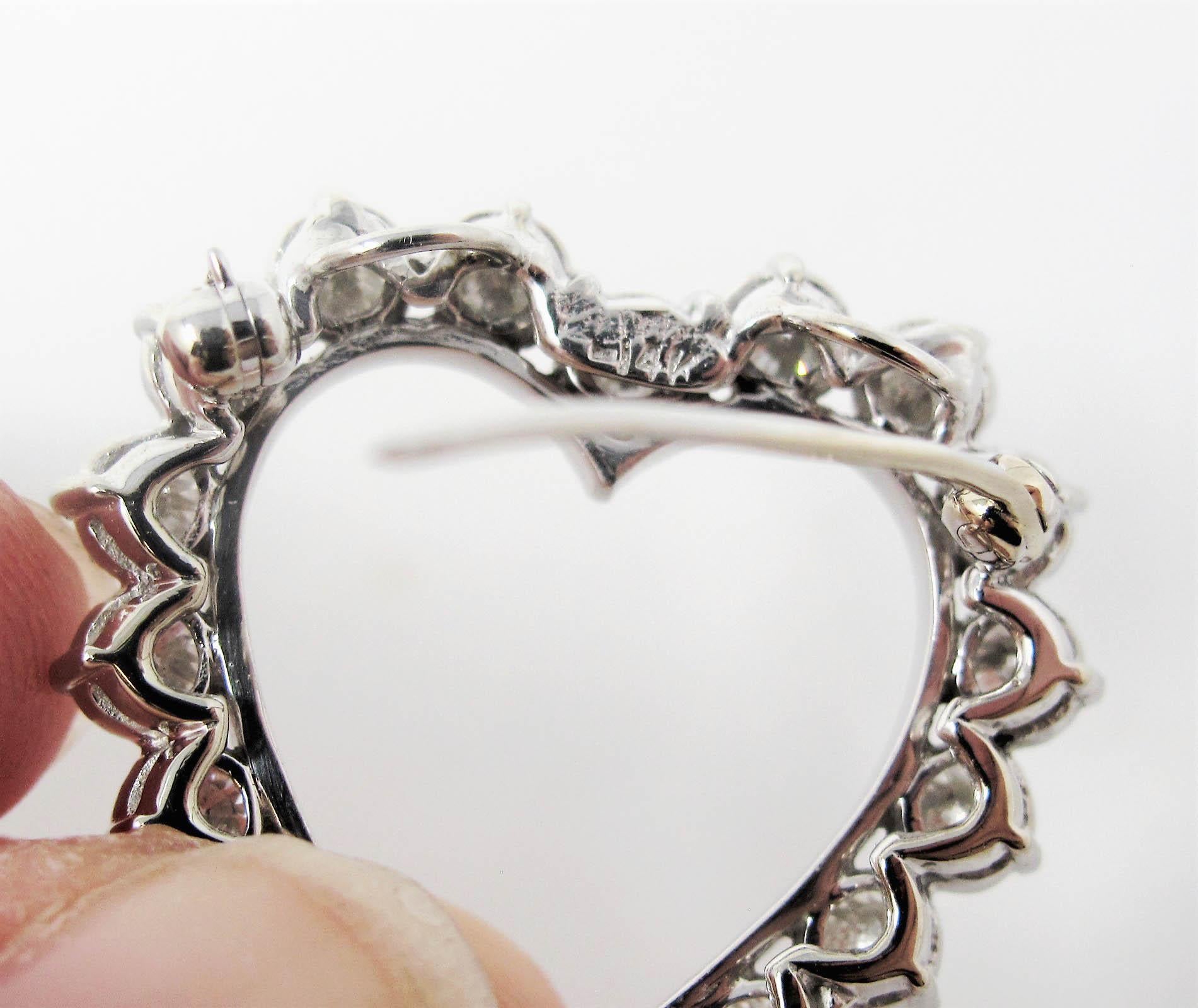 4.21 Carat Total Round Diamond Open Heart Pendant Necklace /Brooch 14 Karat Gold 3