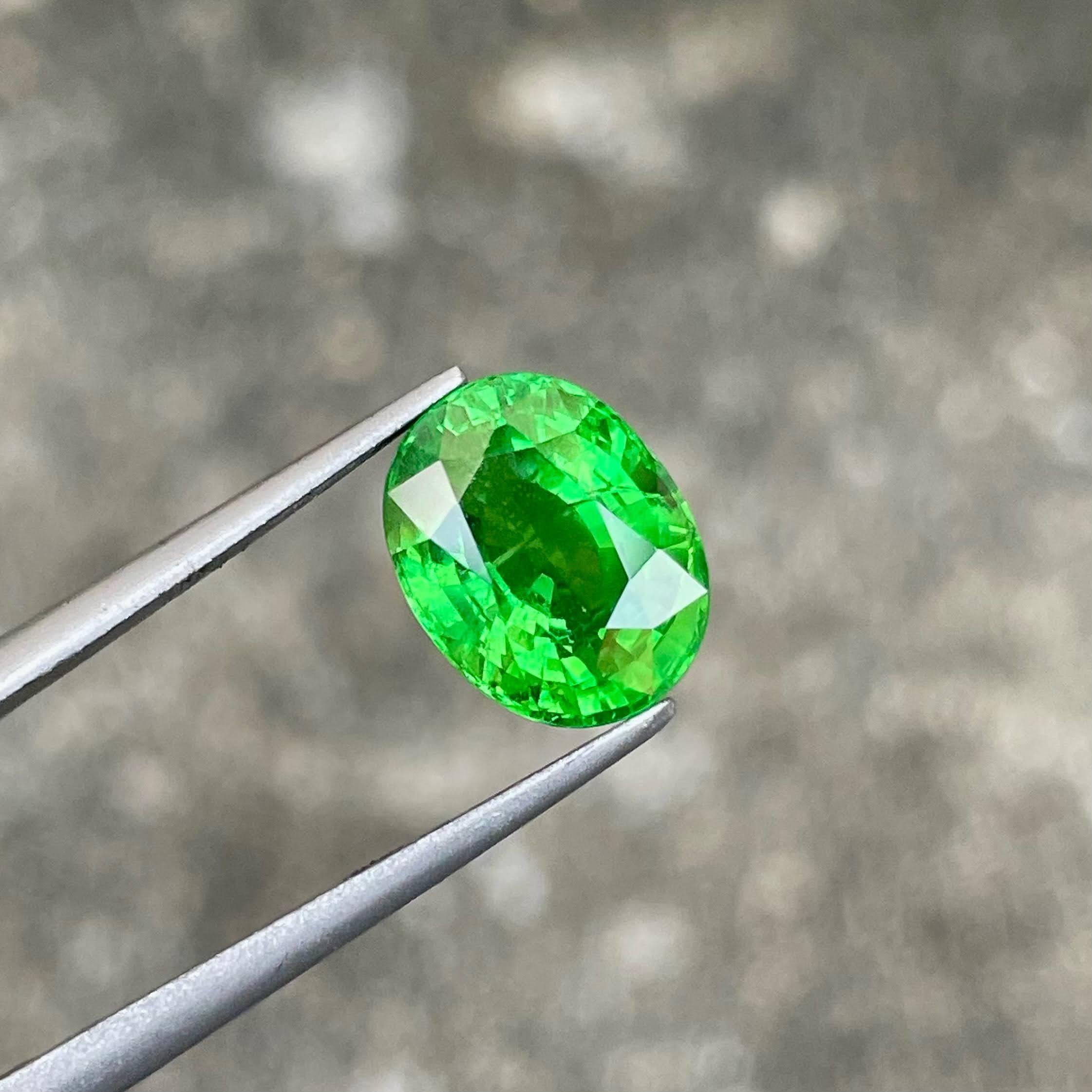 4.21 carats Vivid Green Tsavorite Garnet Stone Oval Cut Tanzanian Gemstone For Sale 2