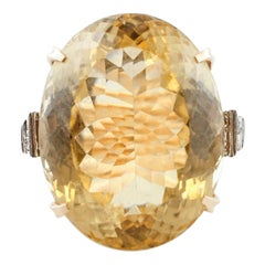 42.14 Carat Yellow Topaz Little Diamonds, Rose and White Gold Cluster Retrò Ring