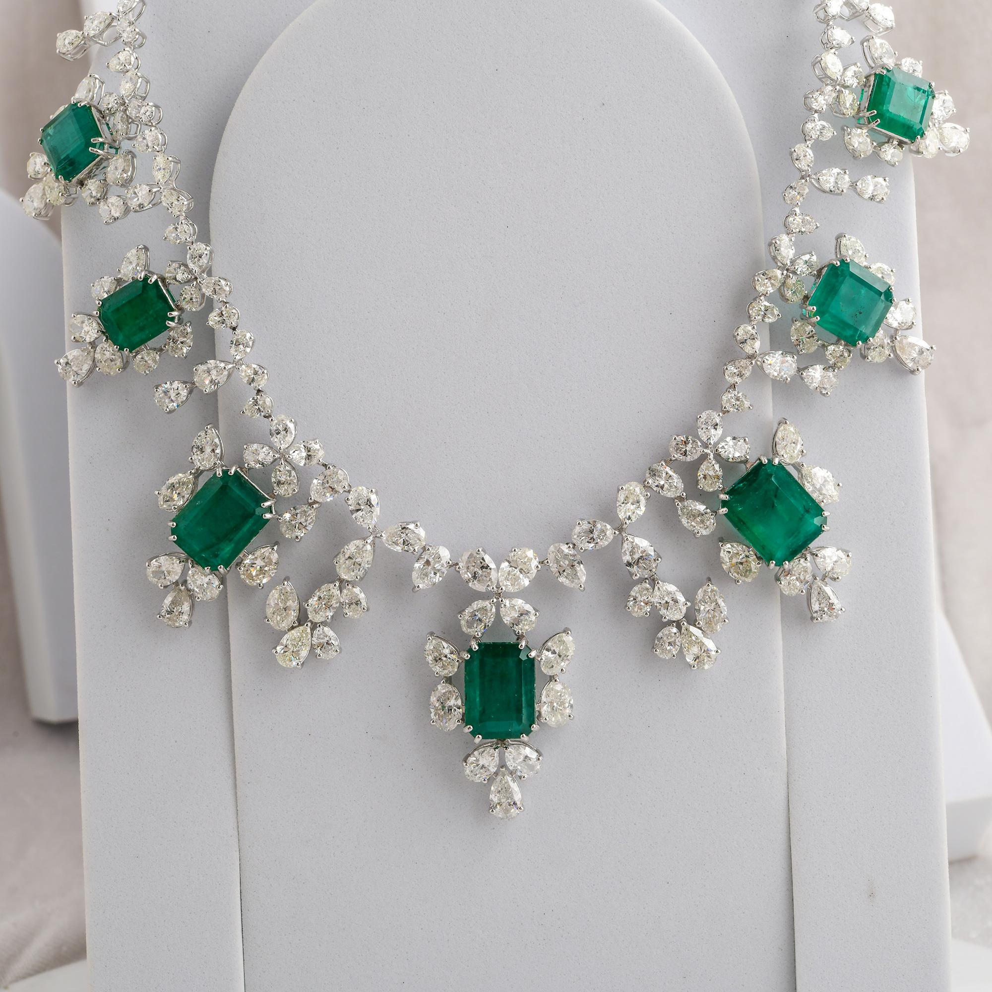 Women's 42.18ctw Zambian Emerald 50.04cts Diamond Wedding Drop Necklace 18k White Gold For Sale