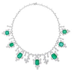 42.18ctw Zambian Emerald 50.04cts Diamond Wedding Drop Necklace 18k White Gold