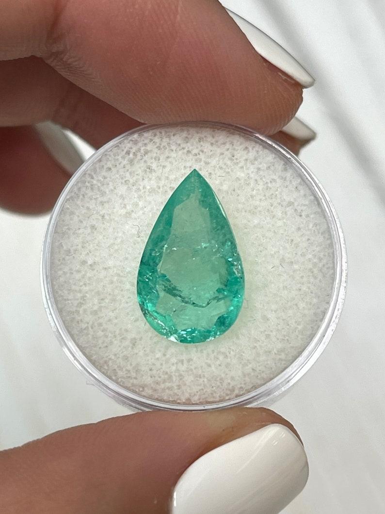 Taglio a goccia 4,22 Carati 16x10 Smeraldo colombiano verde bluastro - Taglio a pera maggio in vendita