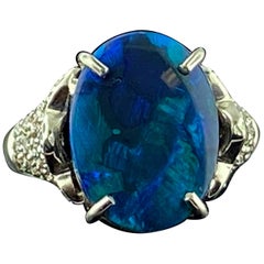 4.22 Carat Black Opal and Diamond Ring in 14 Karat White Gold