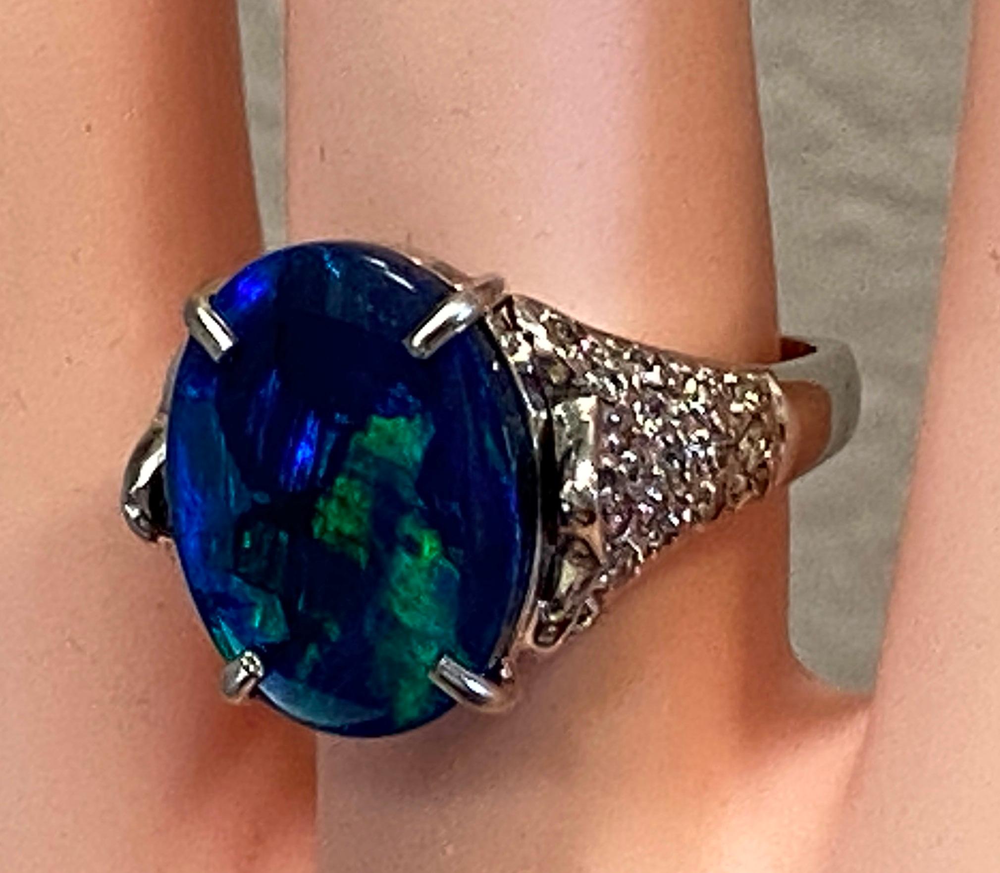 4.22 Carat Black Opal and Diamond Ring in 14 Karat White Gold 4