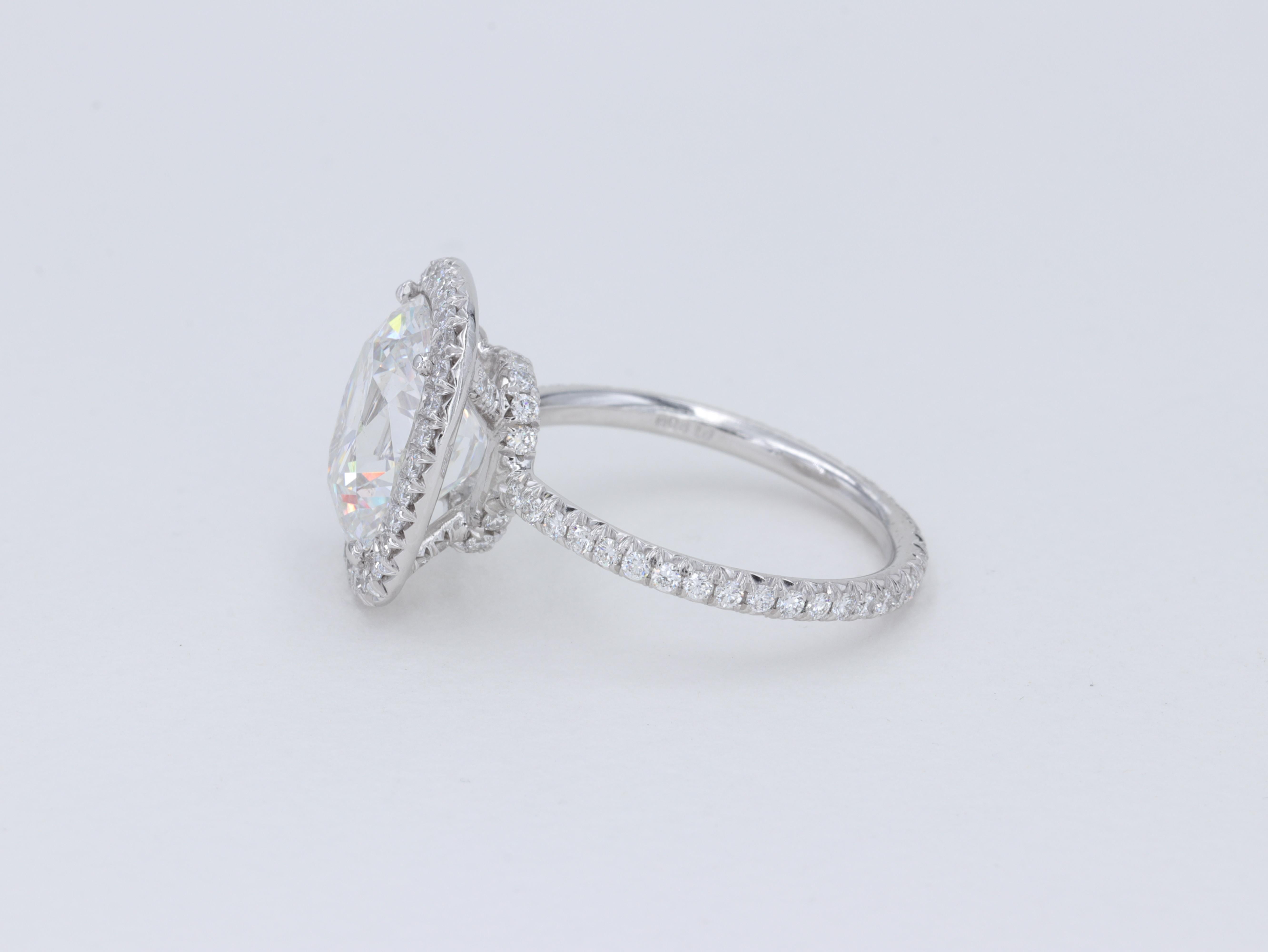 4.22 Carat Diamond Cushion Brilliant Cut Diamond Engagement Ring Platinum Halo In Excellent Condition For Sale In Tampa, FL