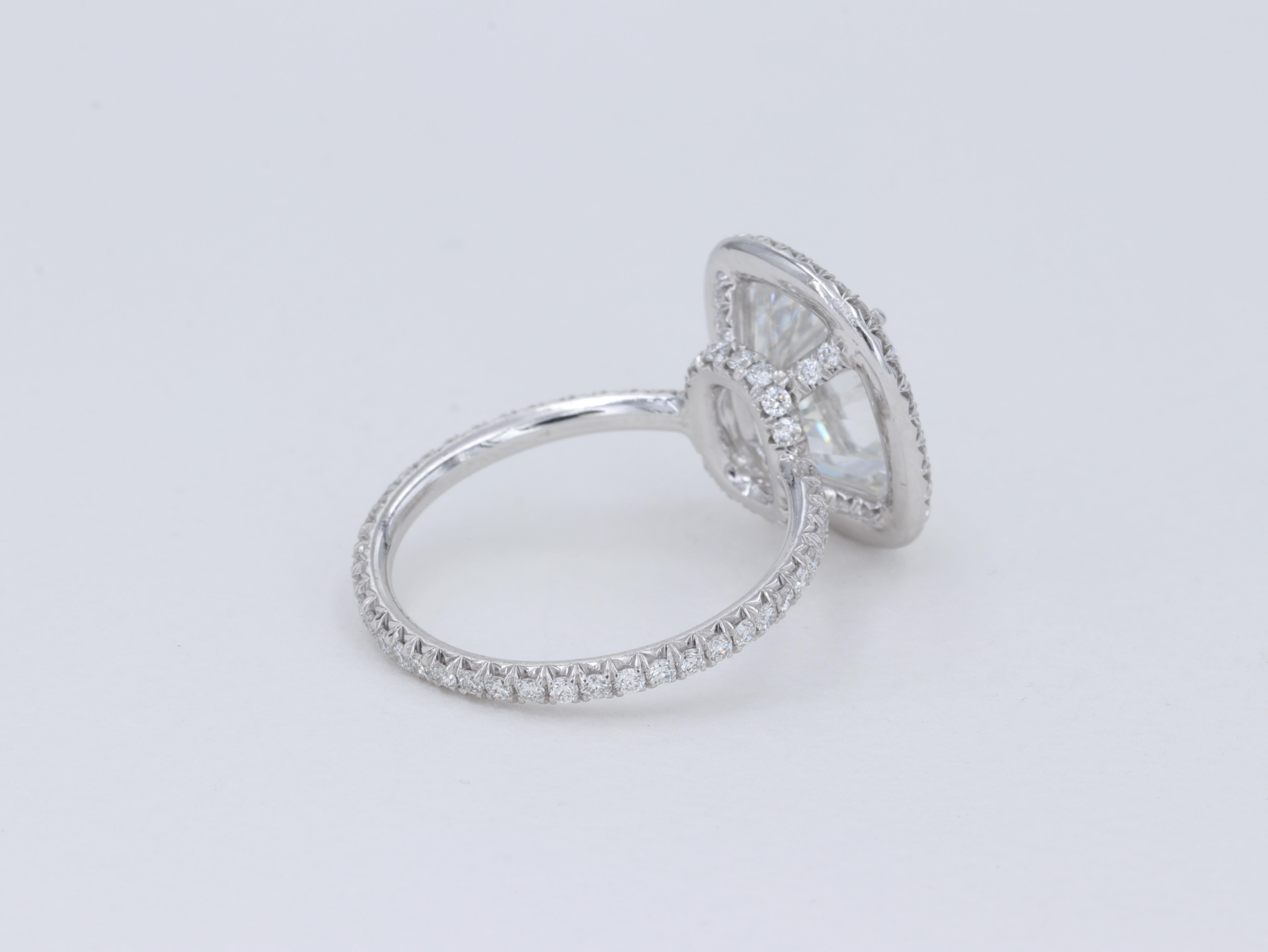 4.22 Carat Diamond Cushion Brilliant Cut Diamond Engagement Ring Platinum Halo For Sale 1