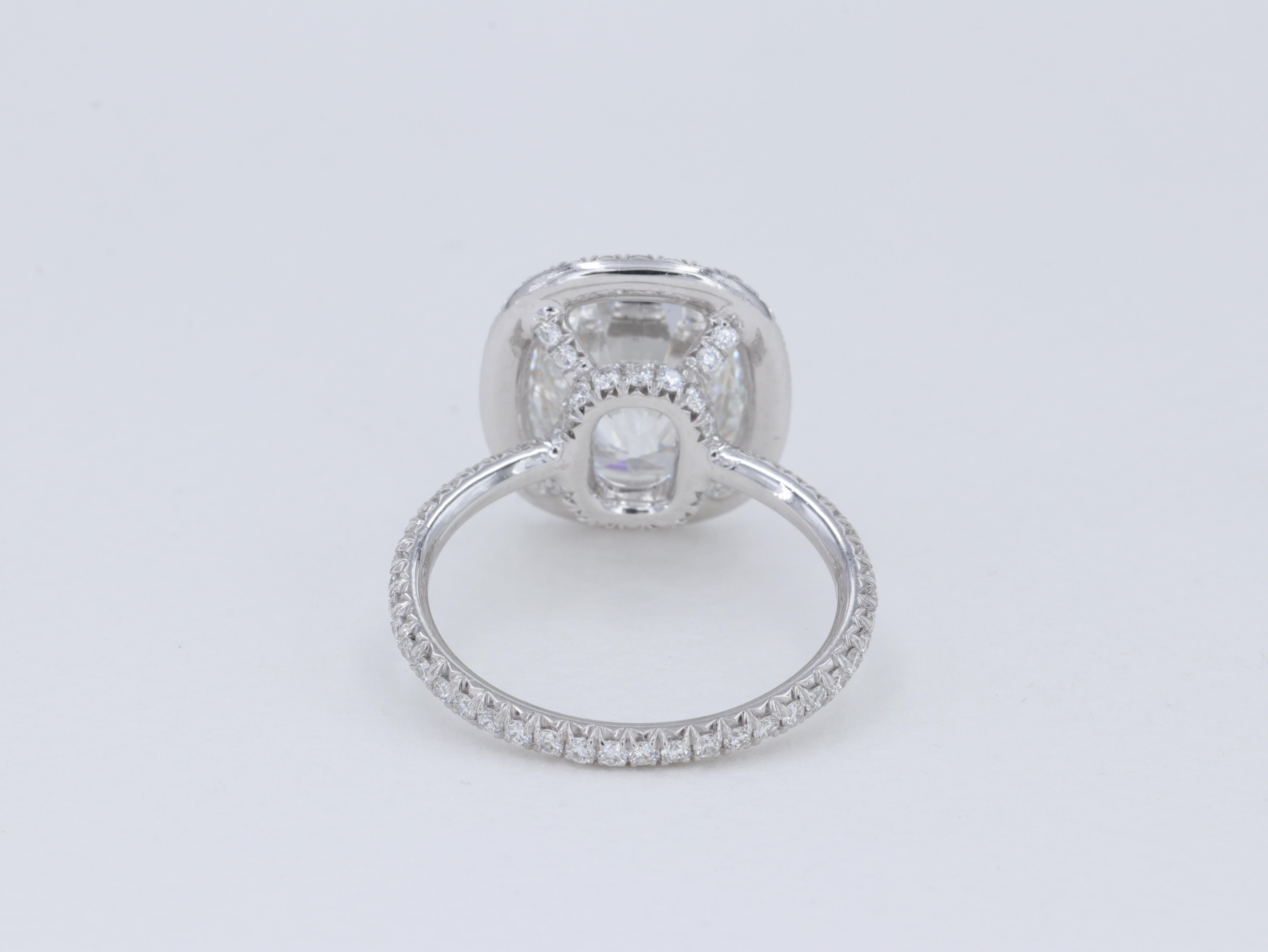 4.22 Carat Diamond Cushion Brilliant Cut Diamond Engagement Ring Platinum Halo For Sale 2