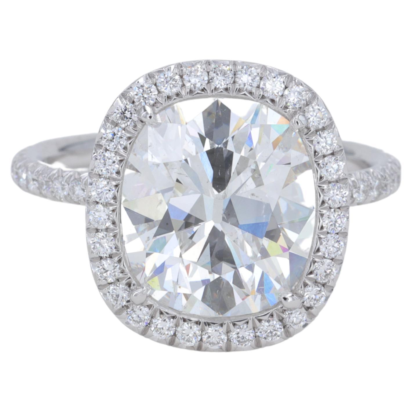 4.22 Carat Diamond Cushion Brilliant Cut Diamond Engagement Ring Platinum Halo For Sale