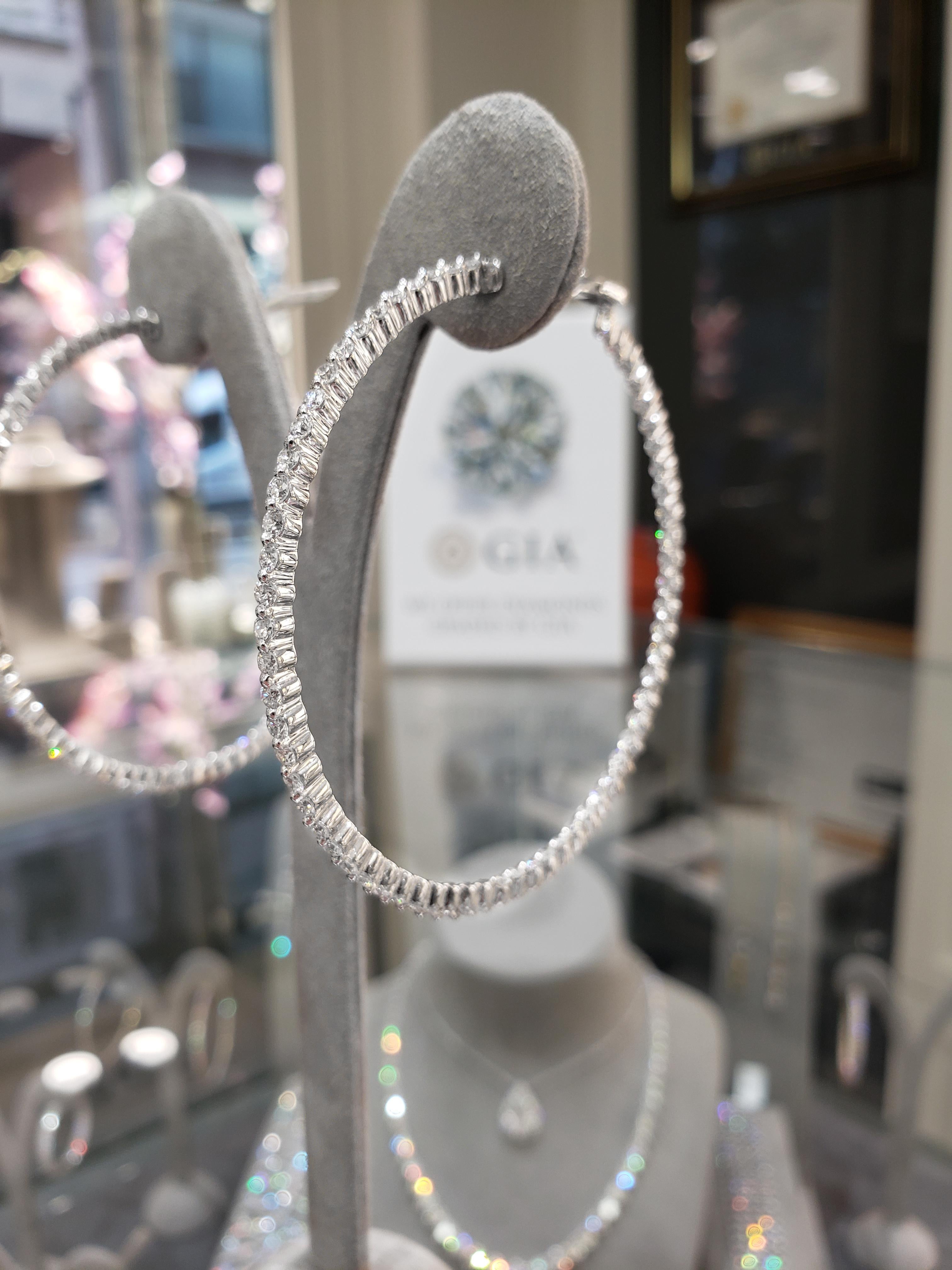 Contemporary 4.22 Carat Diamond Single Shared Prong Hoop Earrings