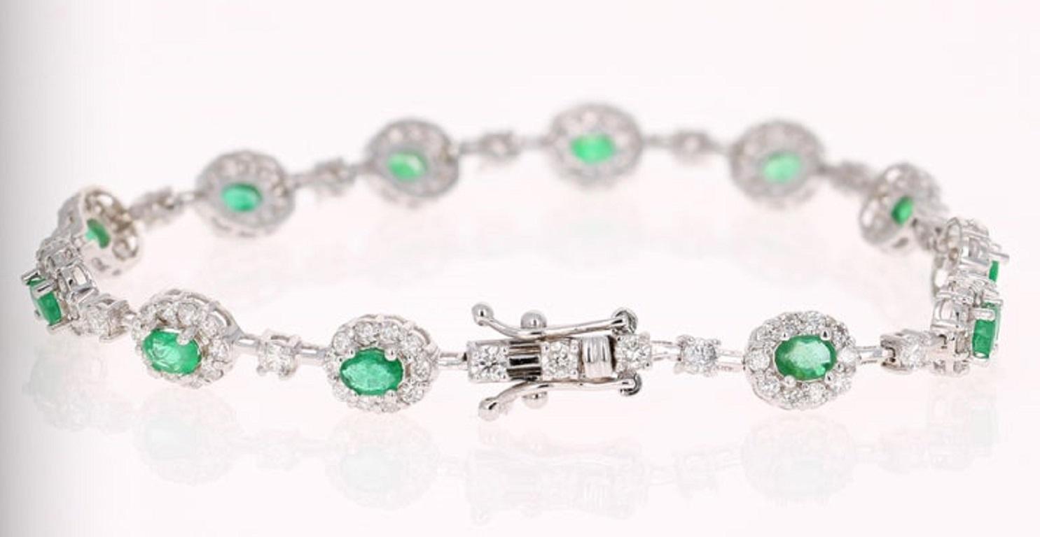Oval Cut 4.22 Carat Emerald Diamond Bracelet 14 Karat White Gold