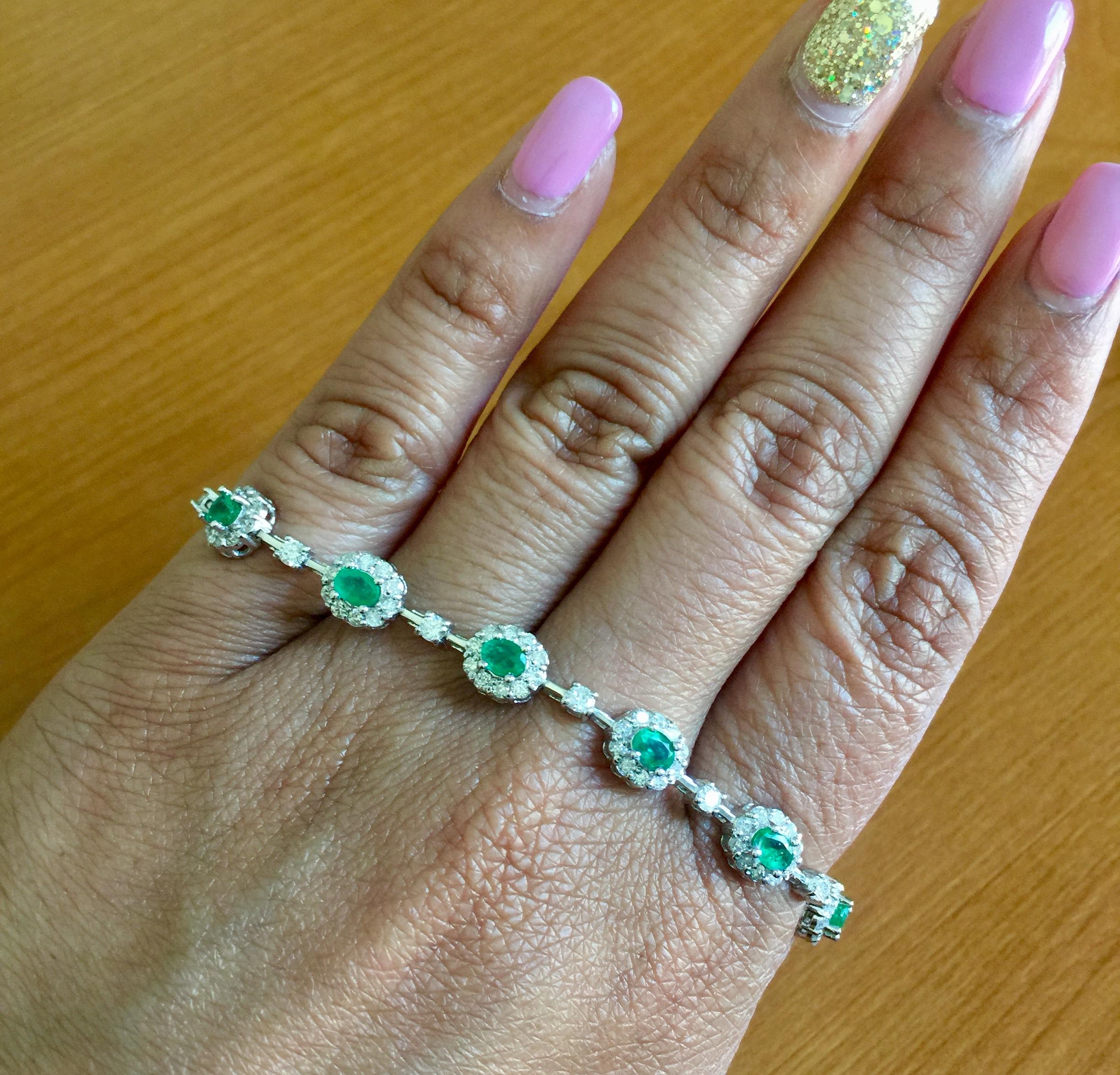 Women's 4.22 Carat Emerald Diamond Bracelet 14 Karat White Gold