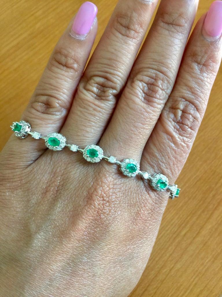 4.22 Carat Emerald Diamond Bracelet 14 Karat White Gold 1