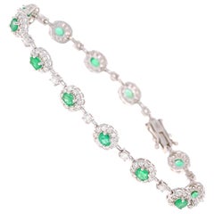 4.22 Carat Emerald Diamond Bracelet 14 Karat White Gold