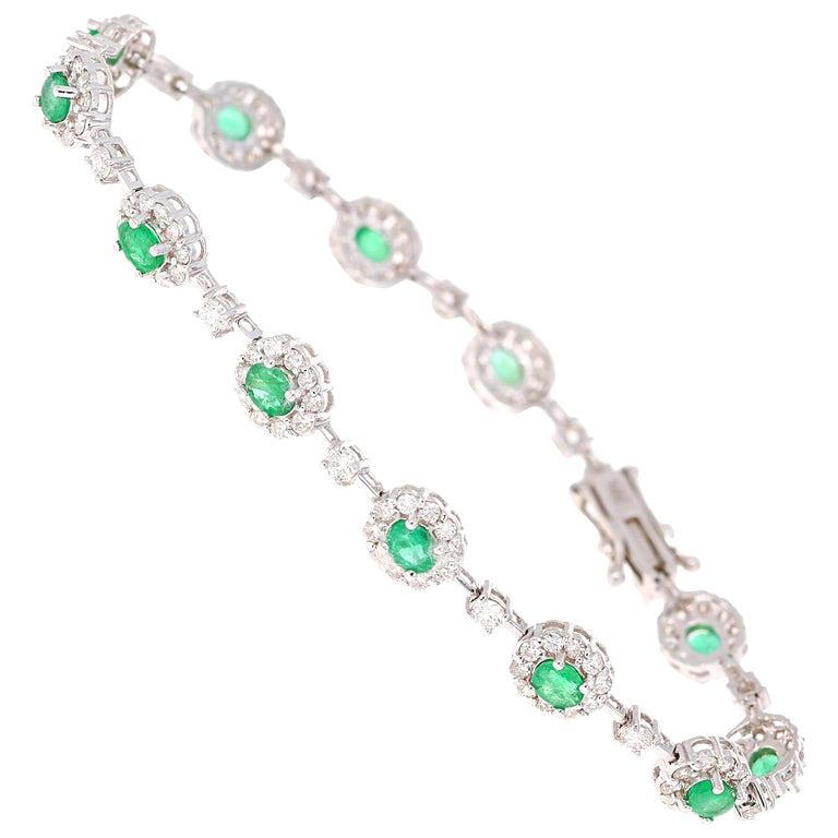 4.22 Carat Emerald Diamond Bracelet 14 Karat White Gold