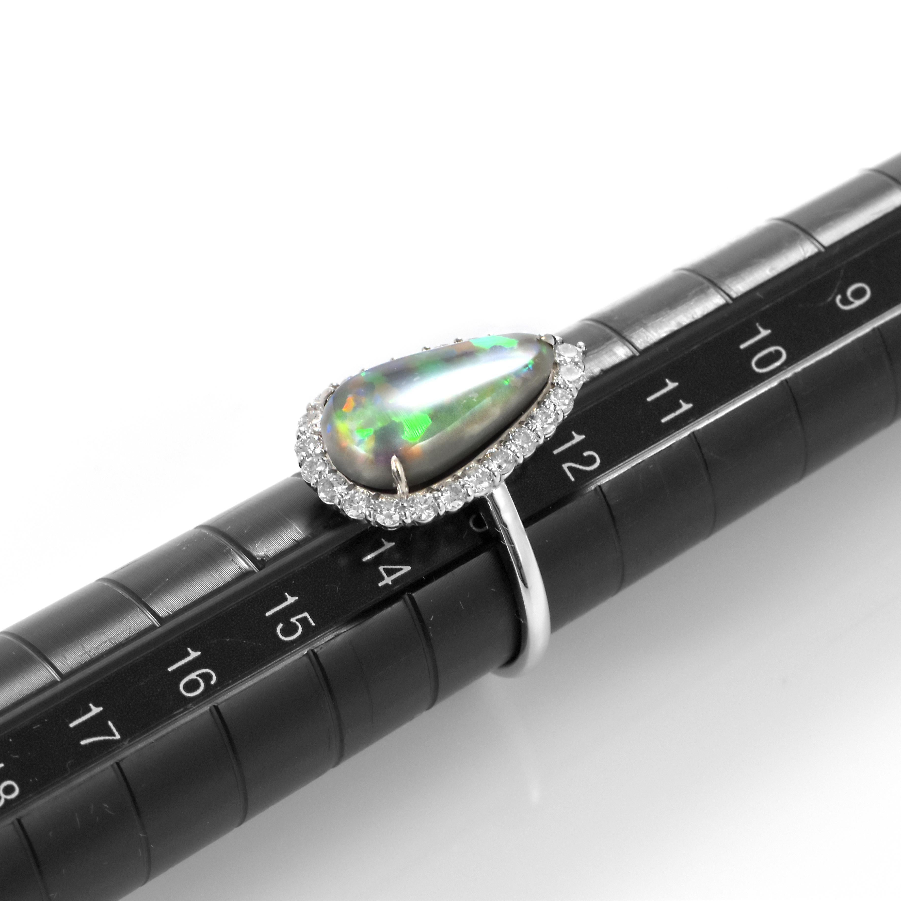 4.22 Carat Natural Australian Black Opal and Diamond Ring Made in Platinum For Sale 4