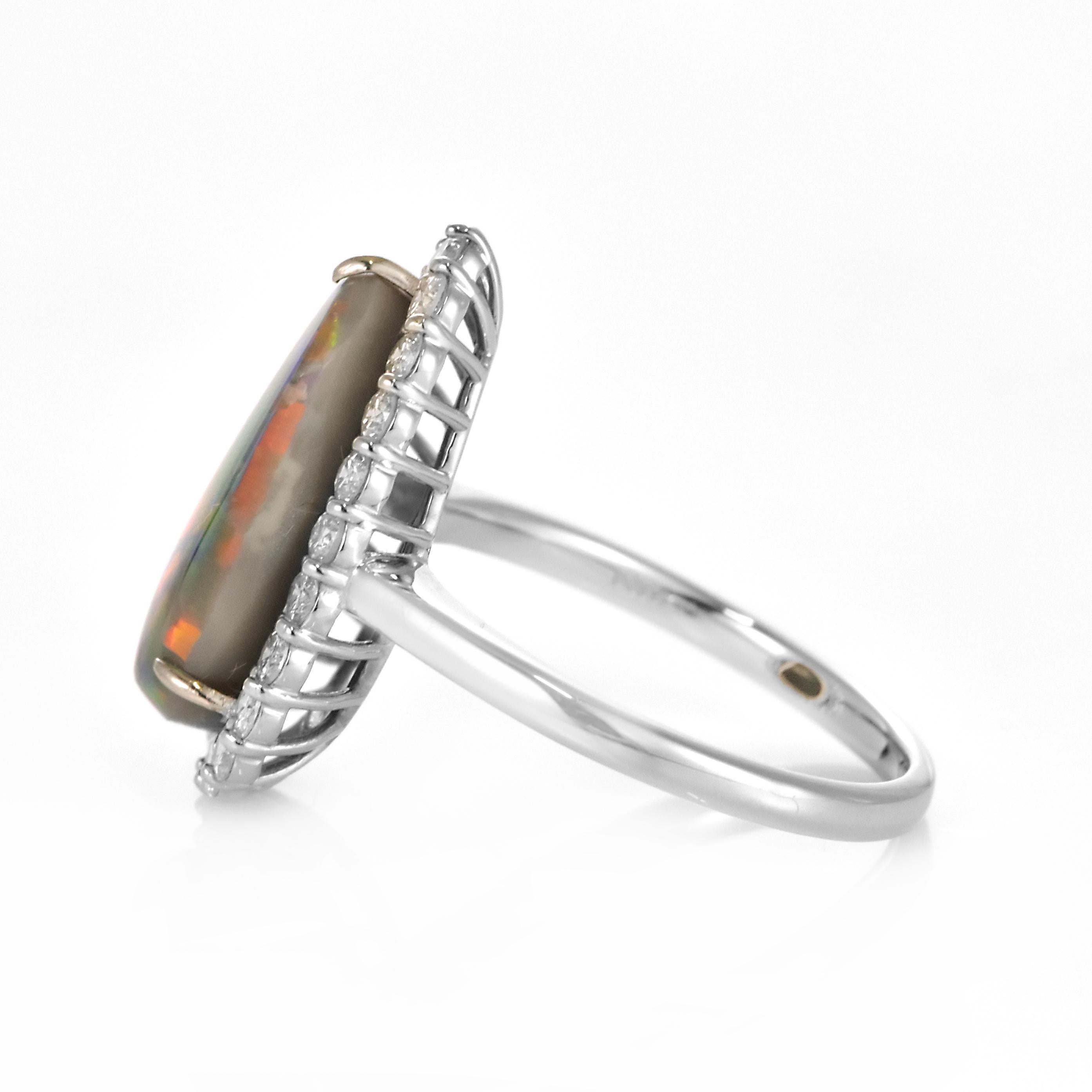 4.22 Carat Natural Australian Black Opal and Diamond Ring Made in Platinum For Sale 5
