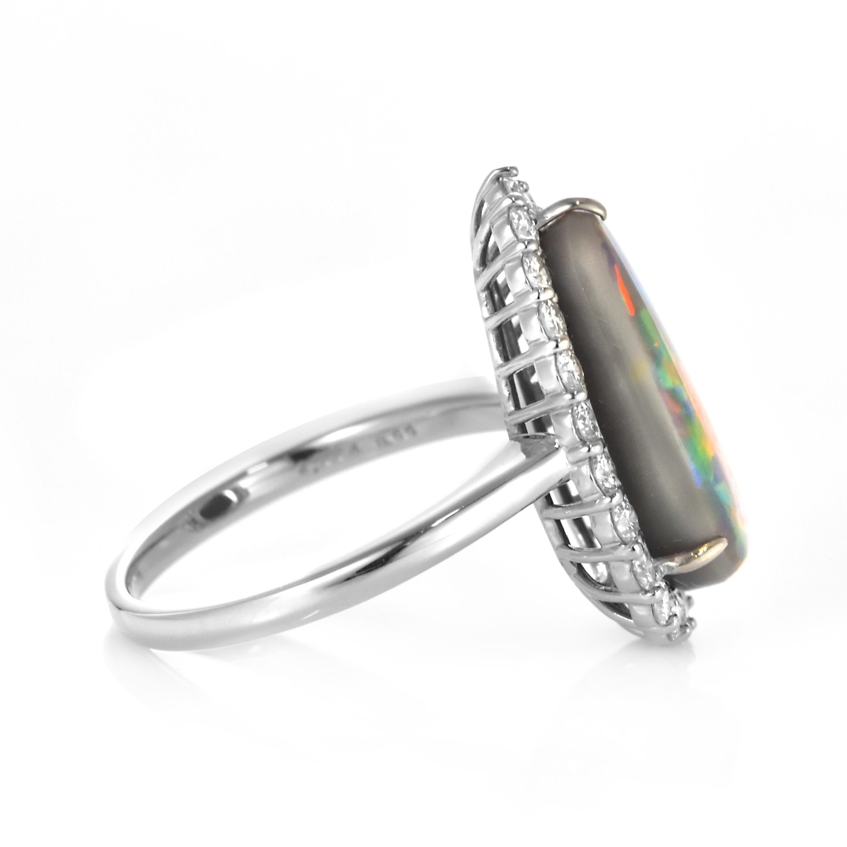 4.22 Carat Natural Australian Black Opal and Diamond Ring Made in Platinum For Sale 6