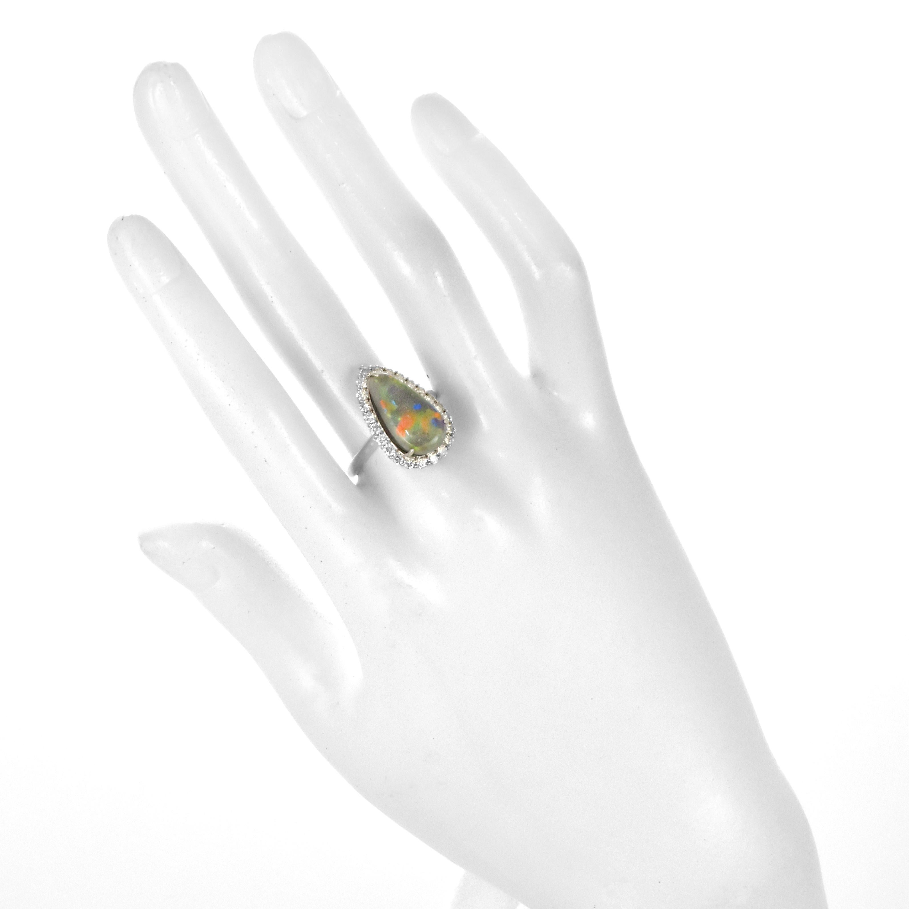Women's 4.22 Carat Natural Australian Black Opal and Diamond Ring Made in Platinum For Sale