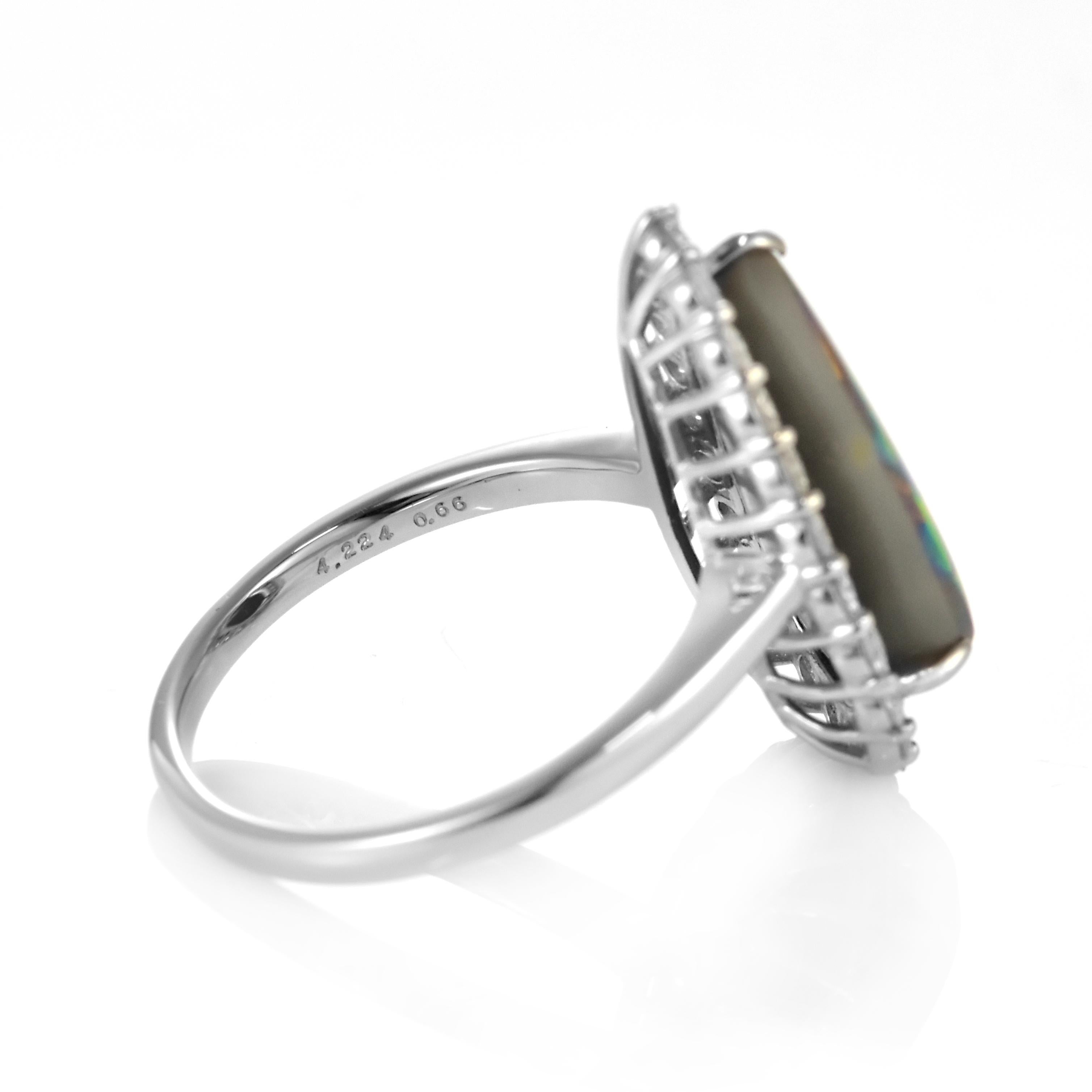 4.22 Carat Natural Australian Black Opal and Diamond Ring Made in Platinum For Sale 2