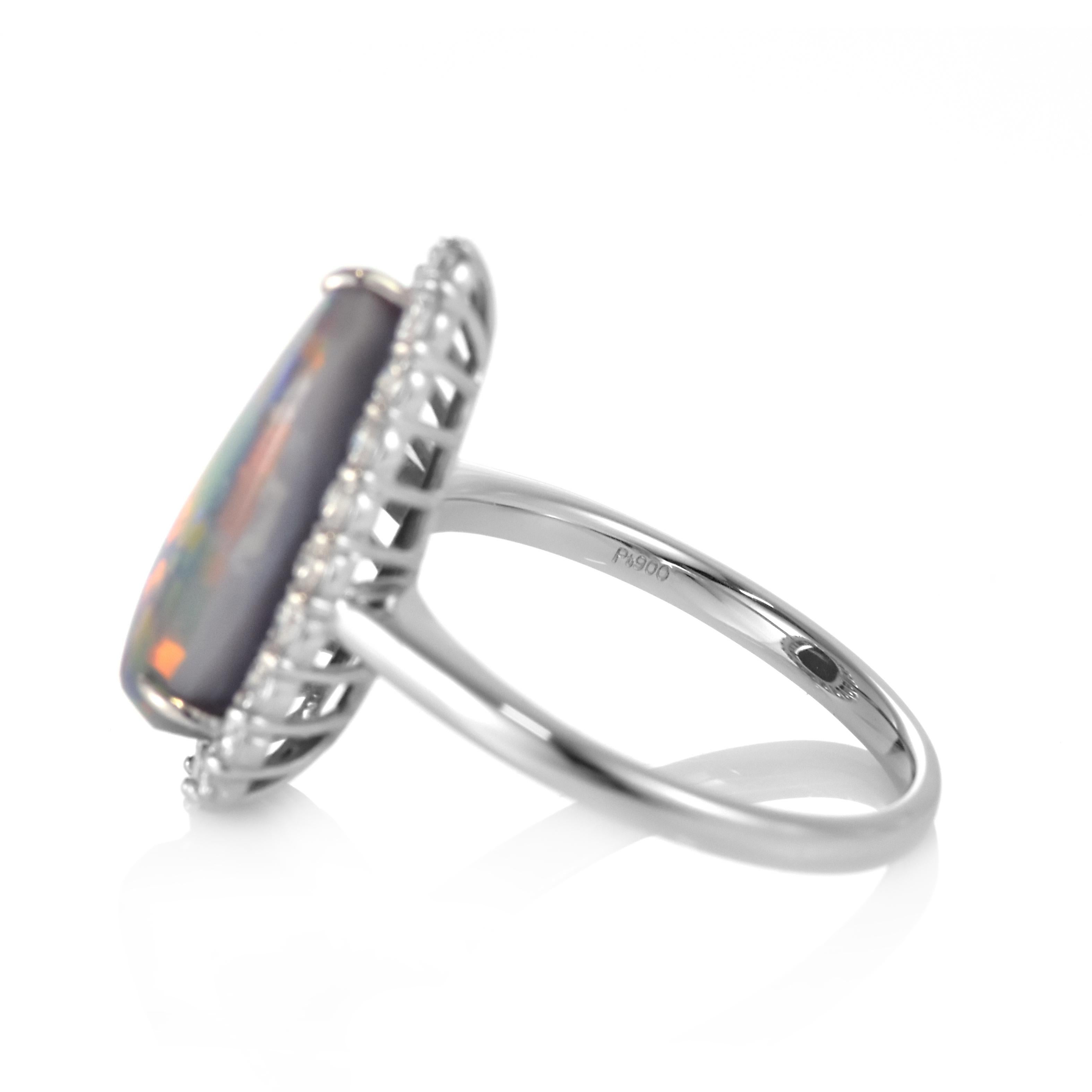 4.22 Carat Natural Australian Black Opal and Diamond Ring Made in Platinum For Sale 3