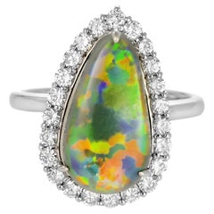 4.22 Carat Natural Australian Black Opal and Diamond Ring Made in Platinum