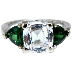4.22 Carat Natural White Sapphire Tsavorite Ring 14 Karat