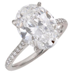 4.22 Carat Oval Diamond Ring Brilliant White 18K Gold Modern Nobility