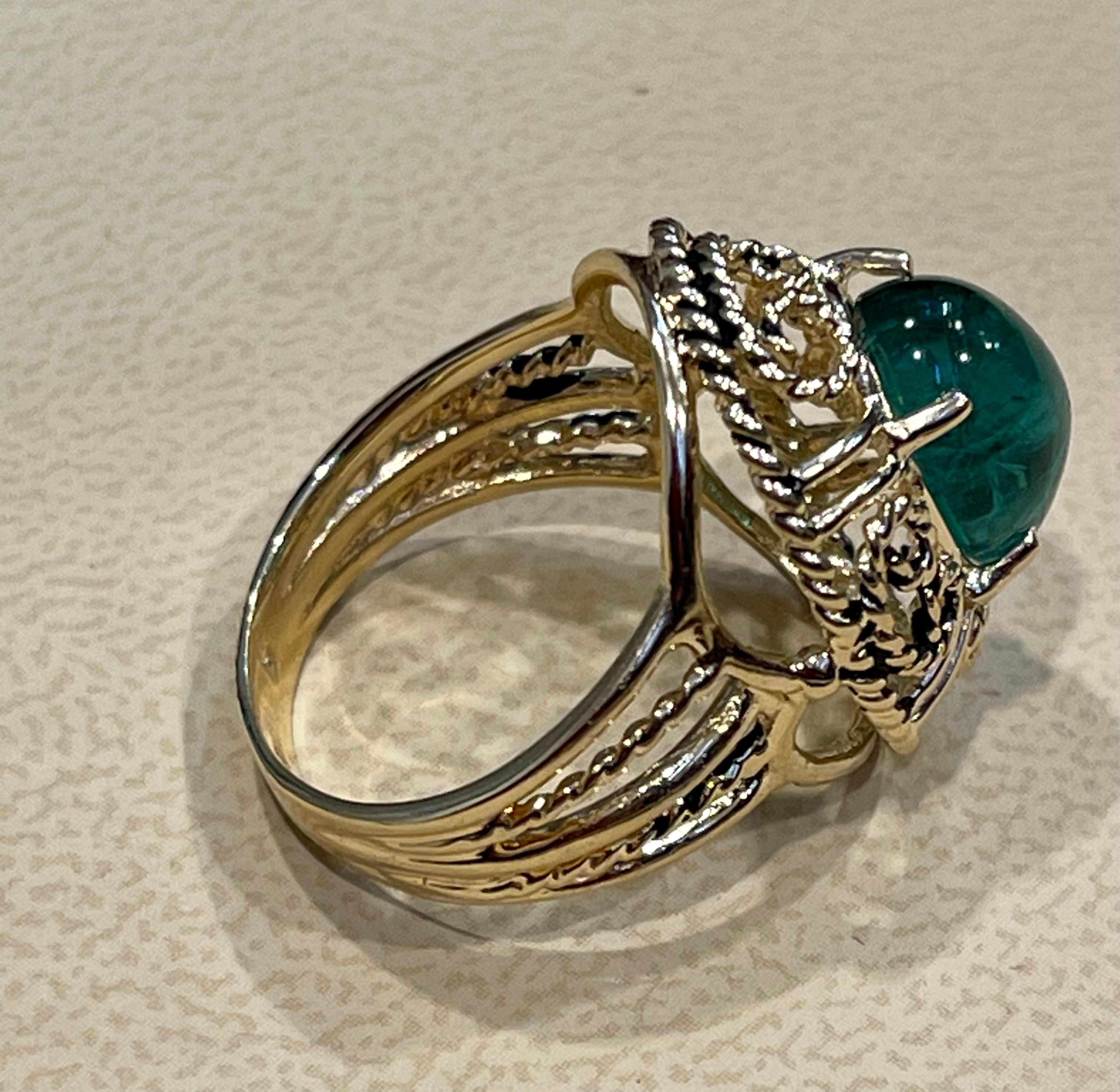 Smaragd-Cabochon-Cocktailring aus 14 Karat Gelbgold mit 4,22 Karat, Vintage 4