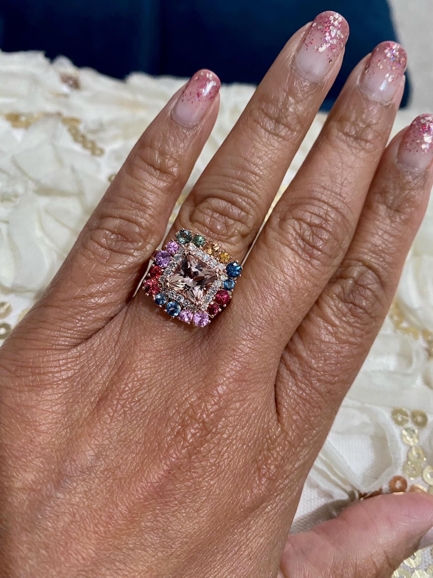 4.22 Carat Pink Morganite Diamond Sapphire Rose Gold Cocktail Ring For Sale 3