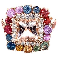 4.22 Carat Pink Morganite Diamond Sapphire Rose Gold Cocktail Ring