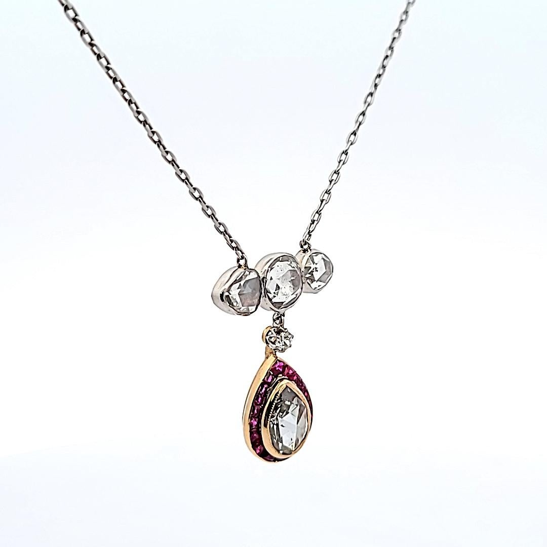 4.22 Carat Rose Cut Diamond 0.50 Carat Sapphire 18 Karat Gold Pendant Necklace For Sale 6