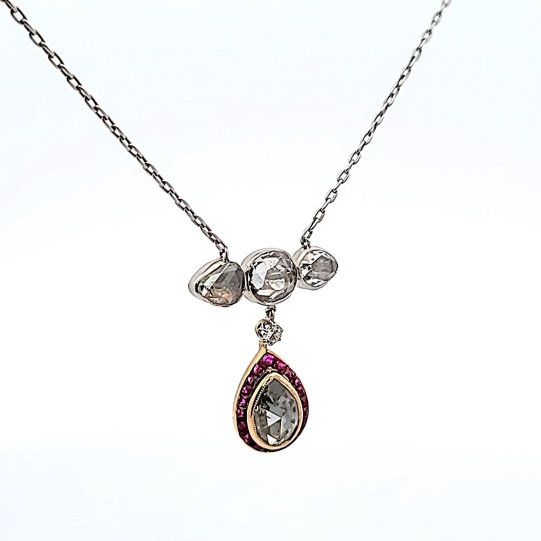 4.22 Carat Rose Cut Diamond 0.50 Carat Sapphire 18 Karat Gold Pendant Necklace For Sale 7