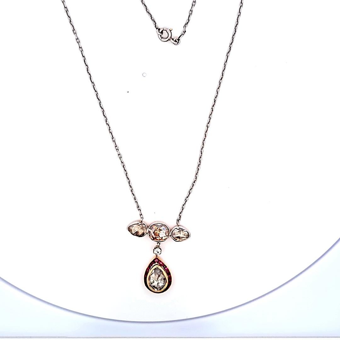 4.22 Carat Rose Cut Diamond 0.50 Carat Sapphire 18 Karat Gold Pendant Necklace For Sale 4