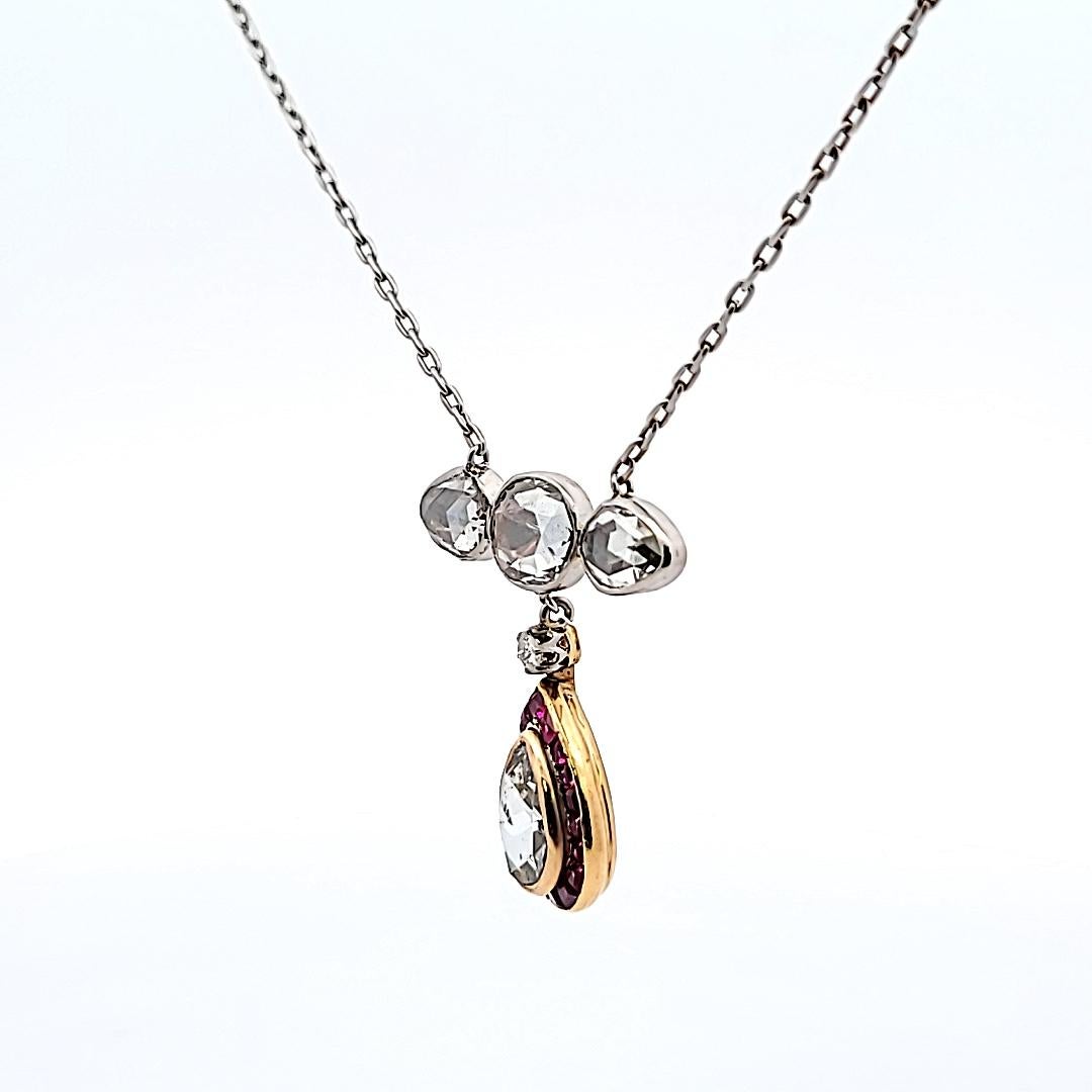 4.22 Carat Rose Cut Diamond 0.50 Carat Sapphire 18 Karat Gold Pendant Necklace For Sale 5
