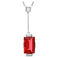 4.22 Carat Tourmaline 0.23 Carat Diamond 18k White Gold Pendant - Art Deco