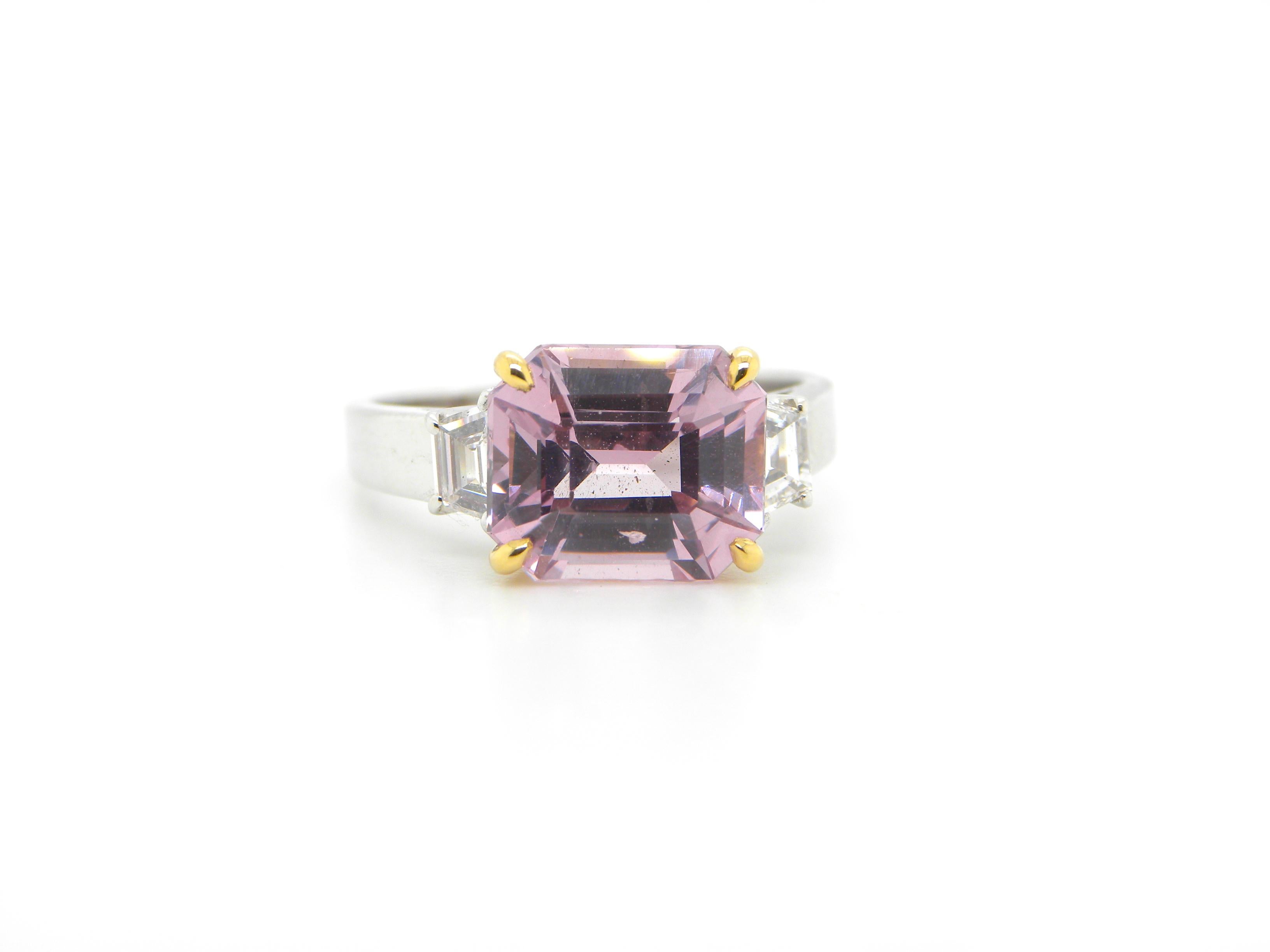 Contemporary 4.22 Carat Unheated Burmese Pink Spinel and White Diamond Engagement Ring