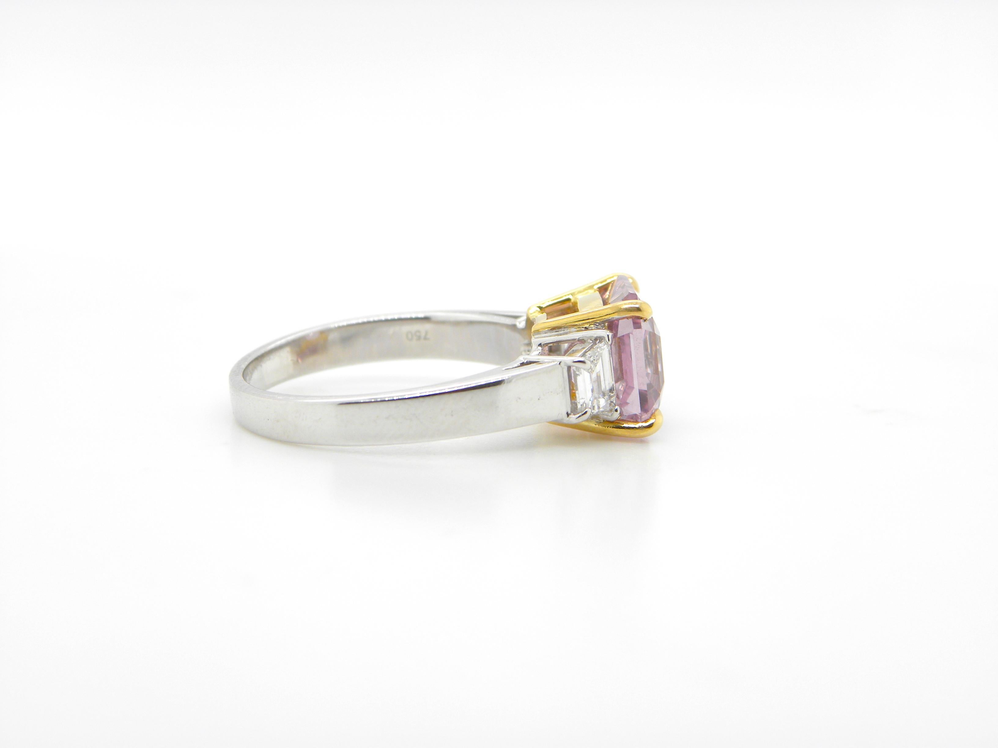 Octagon Cut 4.22 Carat Unheated Burmese Pink Spinel and White Diamond Engagement Ring