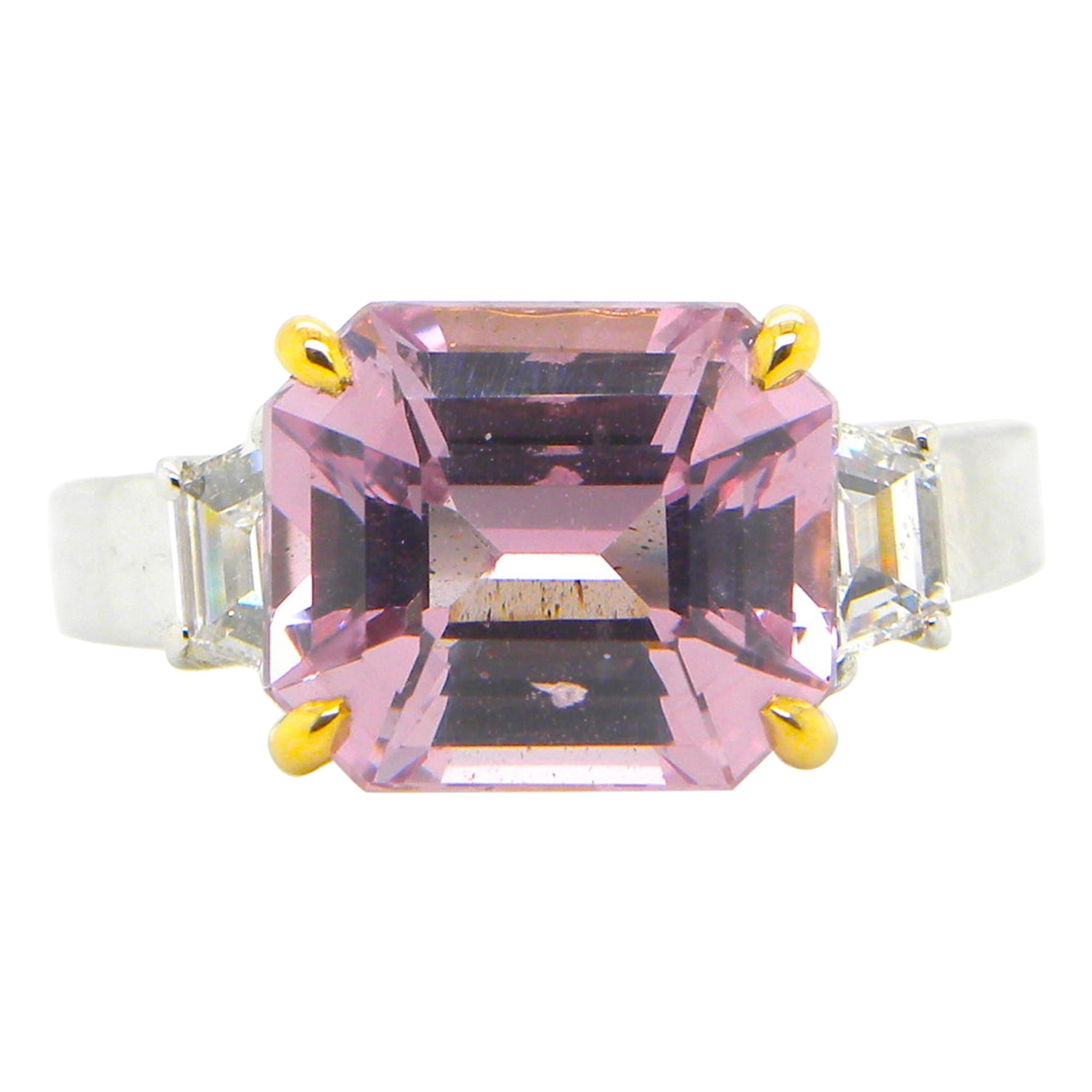 4.22 Carat Unheated Burmese Pink Spinel and White Diamond Engagement Ring