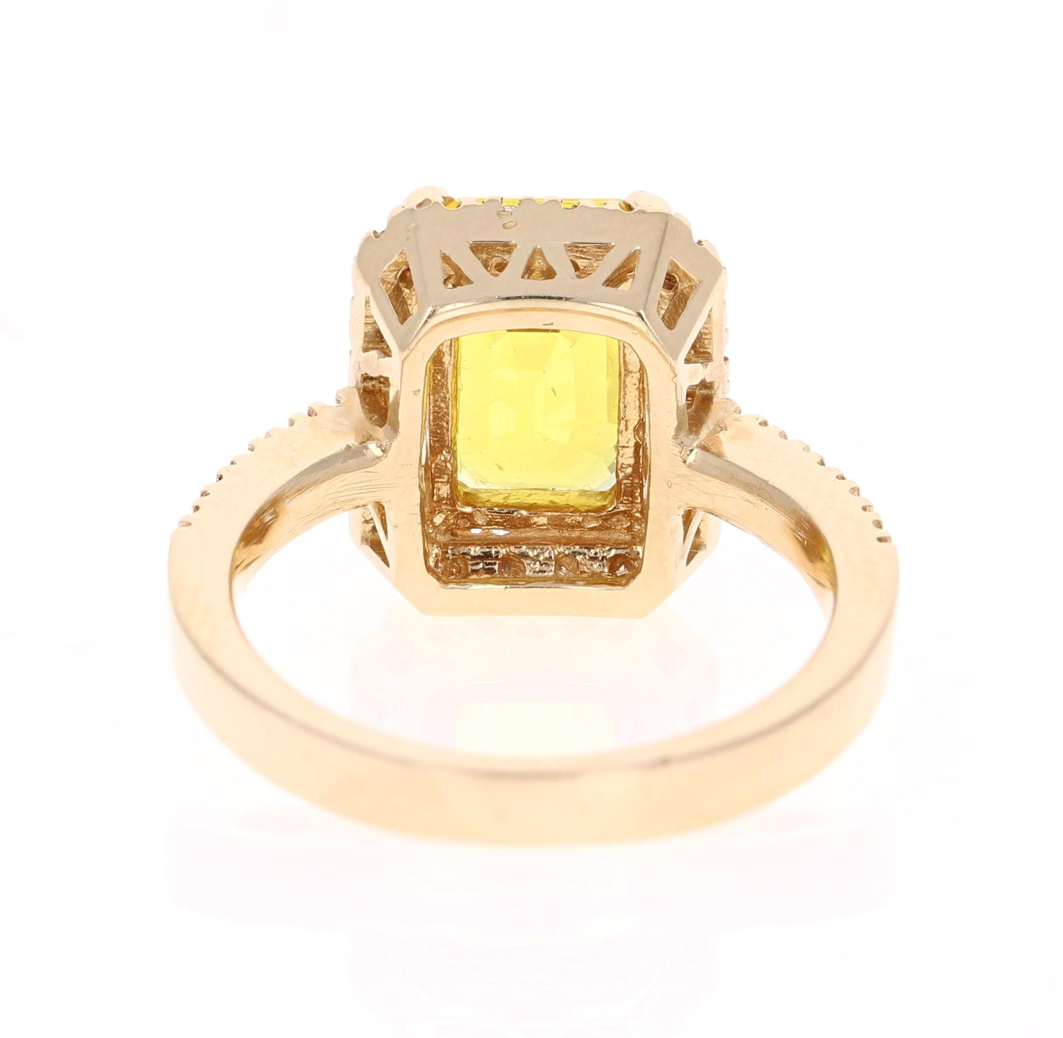 Modern 4.22 Carat Yellow Sapphire Diamond 14 Karat Yellow Gold Ring