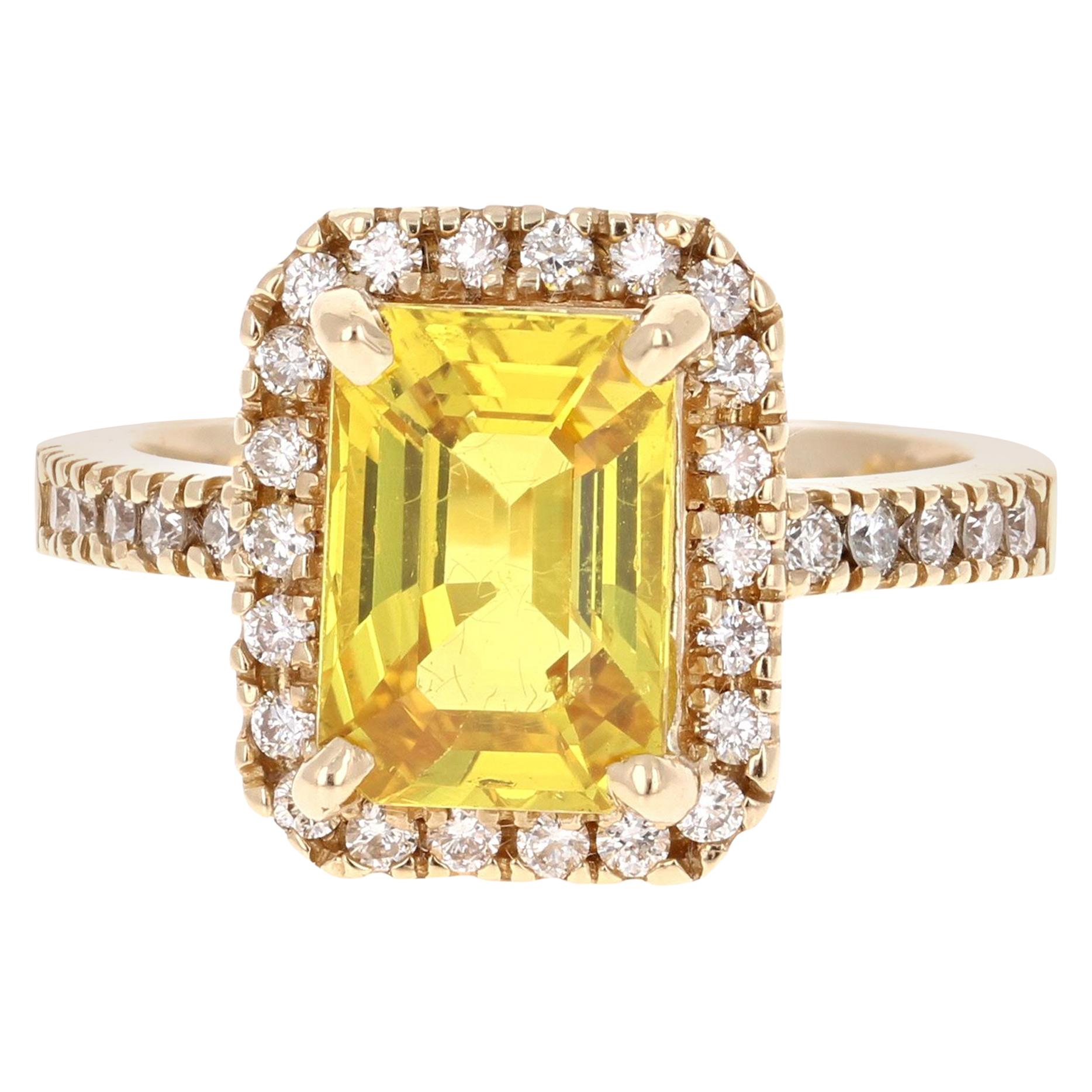 4.22 Carat Yellow Sapphire Diamond 14 Karat Yellow Gold Ring